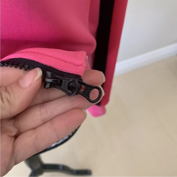 Pam & Gela Pink Track Stripe Jacket Crop bomber jacket size P Small hogh low - Picture 5 of 12